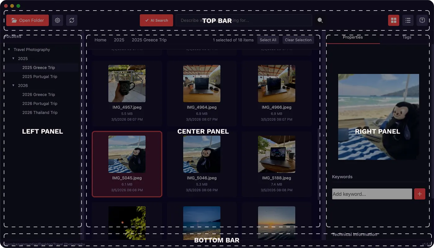 Screenshot of LunaFinder main window layout